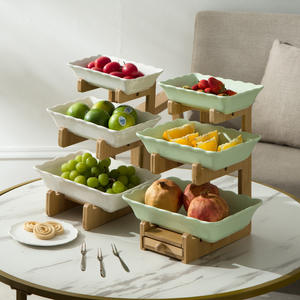 Corbeille à fruits à trois niveaux en bambou Moso OEM pour la cuisine, plateau à fruits carré en céramique, corbeille à fruits à 3 niveaux avec tiroirs - Product Image 3