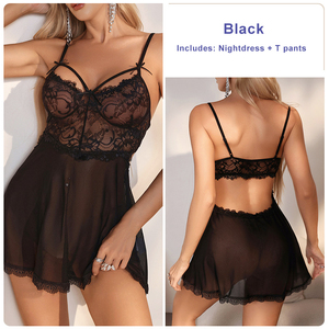 <span class=keywords><strong>Robe</strong></span> de nuit transparente sexy <span class=keywords><strong>en</strong></span> dentelle Hotsale Lingerie pour femmes - Product Image 6