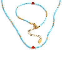 Collier ras du cou JINYOU 7690 en turquoise bleu, perles, plaqué or PVD, acier inoxydable, petite pierre d'agate rouge