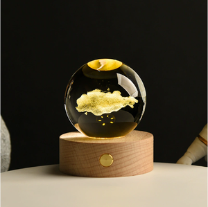 Lámpara de noche de Sistema Solar 3D con bola de cristal K9 de nebulosa lunar y planetas recargables USB luminosos Base LED de madera - Product Image 2