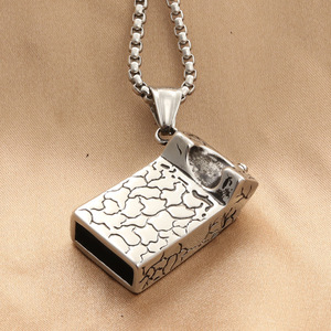 Pendentif cigarette en acier inoxydable avec design en émail rouge et noir, style rétro punk, collier pour homme 280222 - Product Image 2
