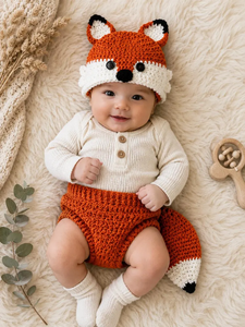 Ensemble bonnet et écharpe en crochet pour tout-petit, motif renard, accessoire de photographie d'hiver unisexe - Product Image 2
