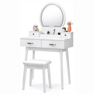 Шкафчик для хранения с зеркалом, туалетный столик для спальни, туалетный столик для макияжа, шкафы с зеркалом и табуретом для женщин и девушек, белый