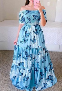 S-3XL printemps/été <span class=keywords><strong>robe</strong></span> épaules dénudées fleur fragmentée mode épaules dénudées longue <span class=keywords><strong>robe</strong></span> imprimée - Product Image 5