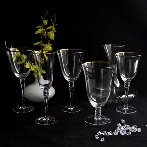 vajilla de plomo libre de cristal claro de la Copa de vidrio hecho a mano, borde de oro rojo vino gafas conjunto