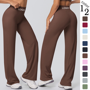Pantalon de yoga évasé taille haute brossé personnalisé, sensation seconde peau, en nylon et élasthanne, pour fitness, gym, entraînement, jambes larges et amples, pour <span class=keywords><strong>femme</strong></span> - Product Image 1