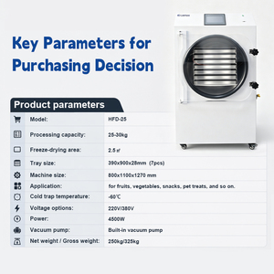 Machine de lyophilisation domestique HFD-25 avec <span class=keywords><strong>pompe</strong></span> à vide intégrée, 30 <span class=keywords><strong>kg</strong></span>/lot, 2,5 m², <span class=keywords><strong>7</strong></span> plateaux, pour crème glacée, bonbons, viande, légumes, aliments, fruits - Product Image 3