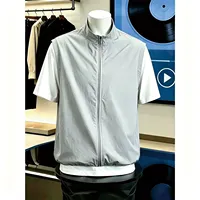 Kaos Pria Lengan Pendek Model Longgar Warna Hitam Bahan Sutra Es Bernapas Cepat Kering Pakaian Olahraga Musim Panas