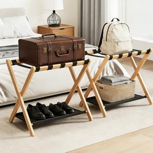 Wholesale Folding Wooden Multifunction Luggage Rack OEM ODM Custom Logo Heavy Duty Tolerance <b>Suitcase</b> <b>Storage</b> - Product Image 1