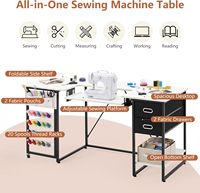 Station de travail artisanale multi-usage blanche de 59 pouces, avec plateau réglable et étagère latérale pliable, et pochettes en tissu