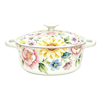 Panci Enamel Premium Grade 20cm Motif Daisy, Panci Besi Cor Enamel untuk Merebus, Menggoreng, Memanggang Roti, Dekorasi Meja Elegan
