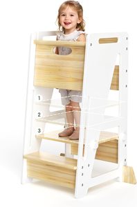 Toddler Tower Kitchen <b>Stool</b> - 3 Level Adjustable Height Wooden Learning <b>Step</b> for Kids - Product Image 2