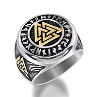 Bague en acier inoxydable de haute qualité, style hip-hop nordique viking, motif géométrique triangulaire, pour homme, idée cadeau
