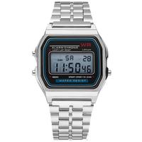 Montre de sport LED WR F91W, bracelet en acier, style tendance, montre-bracelet pas chère pour homme, montre électronique multifonction pour femme