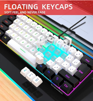 Keyboard Gaming RGB Backlit 60% Wired Ultra-Compact Mini 61 Tombol dengan Cherry Axis Lepas Pasang Warna Hitam Putih