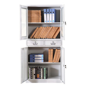Tủ Kim Loại Màu Trắng Hiện Đại <span class=keywords><strong>2</strong></span> Cửa Kính Xoay/<span class=keywords><strong>2</strong></span> Ngăn Kéo Lưu Trữ Hồ Sơ Tủ Với Tay Cầm Bằng Nhựa Màu Đen - Product Image 2