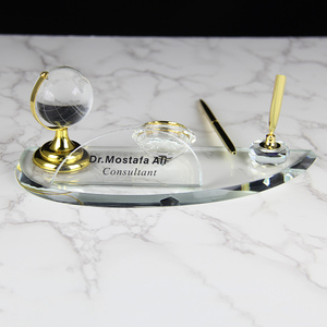 Sang Trọng Tùy Chỉnh Pha Lê Văn Phòng Bảng Bút Chủ Với Đồng Hồ Pha Lê Toàn Cầu Đứng Máy Tính Để Bàn Văn Phòng Trang Trí - Product Image 5