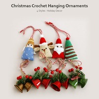 Ornements de Noël en tricot Amigurumi avec clochette dorée, aiguilles de pin et baies pour décoration de sapin, ensemble de mini-cadeaux