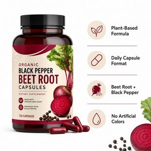 Capsules de Poivre Noir Biologique et Racine de Betterave de Haute Qualité, Extrait 50:1, pour Adultes, Antioxydant, Soutien Immunitaire, Vitamines B9, 60 gélules - Product Image 2
