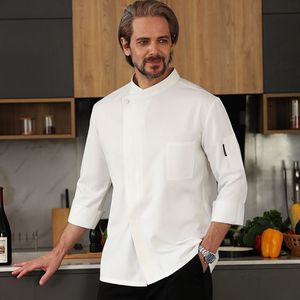 Chef Uniform Men Long Sleeve White Cotton Side Fastening Restaurant Workwear - Product Image 1