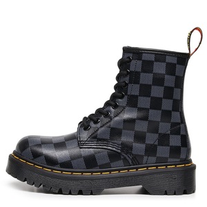 <b>Work</b> <b>boots</b> with women's checkered patterned patch thick mid-heel short <b>boots</b>, men's and women's smooth <b>leather</b> <b>boots</b> - Product Image 6