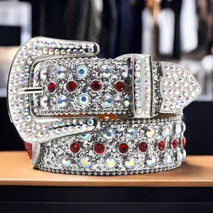 High Quality Western Luxury Men's Belt Wide Width With Crystal Rhinestone And Love Design Punk Fashion Trend Buckle Style