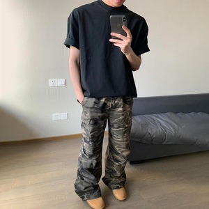Fabricants de vêtements en gros, t-shirt lourd 300 g/m², t-shirt uni à col rond gris, coton basique, manches courtes - Product Image 4