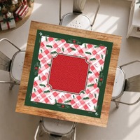 Tapete de Mahjong Americano de Lujo a Cuadros Rojos y Verdes, Superficie de Neopreno Premium de 33 Pulgadas, Borde Cosido de 3mm, Impermeable, para Fiestas
