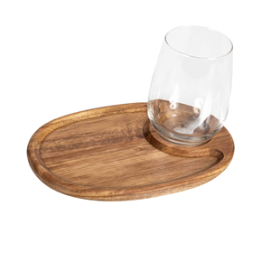 Vassoio di Servizio Personalizzabile in Legno di Acacia Ecologico, Piatto Naturale per Vino e Antipasti con Portabicchiere per Feste in Casa - Product Image 1