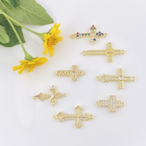 Kd 18K mạ vàng brass Zircon chữ thập Virgin Mary hai Nhẫn Phụ kiện kết nối cho phụ nữ thời trang đồ trang sức vòng cổ làm - Product Image 4