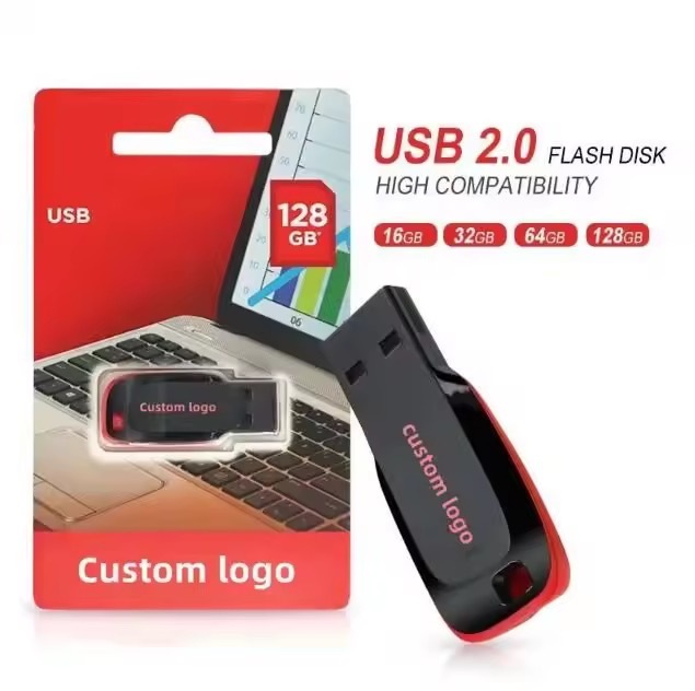 Pen Drive Custom Logo USB Stick Wholesale Black Plastic USB Flash Drive Pendrive USB 2.0 4GB 8GB 16GB 32GB 64GB 128GB