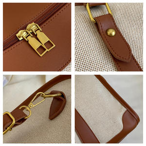 กระเป๋าเดินทางผ้าแคนวาสสไตล์เรโทรสำหรับผู้หญิง แบบขายส่ง ขนาดใหญ่ ใส่ของได้เยอะ เหมาะสำหรับกีฬา ฟิตเนส ทริปสั้นๆ ดีไซน์สีสันตัดกัน - Product Image 4