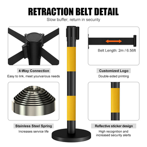 עמודי בטיחות ניידים שחורים וצהובים חדשים לשנת 2026 עם חגורות נשלפות לאירועים, להכוונת הולכי רגל ולמניעת התנגשויות קהל - Product Image 4