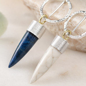 Orecchini Pendenti Vintage a Forma di Proiettile con Pietra Blu, Motivo Marmorizzato, Orecchini Pendenti Statement per Donne - Product Image 4