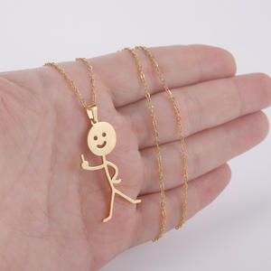 Collana Casual in Acciaio Inossidabile con Figura Sorridente, Collana Divertente con Disegno a Stick Figure - Product Image 1
