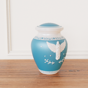 بيع بالجملة OEM ODM صنع يدويا تابوت خزفي أزرق سيراميك مباركة ملاك تذكاري حرق الرماد البشري - Product Image 5