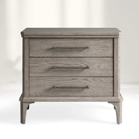 Table de chevet rustique en bois de chêne avec 3 tiroirs, poignées métalliques, armoire de chevet vintage, table d'appoint en bois pour chambre à coucher