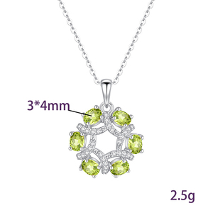 Collier pendentif cercle en pierre naturelle ovale 3*4mm, pavé de 9 pierres fines, en argent sterling 925, bijoux en pierres précieuses colorées, inaltérable - Product Image 6