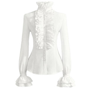 Blusa <span class=keywords><strong>Pirata</strong></span> Lolita para <span class=keywords><strong>Mujer</strong></span>, Mangas Largas, Cuello Alto, Ajustada, Estilo Victoriano Steampunk, Disfraz <span class=keywords><strong>de</strong></span> Halloween, Cosplay Medieval, Jabot con Botones - Product Image 2