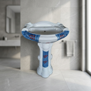 Vitrosa de madera de Color rústico, Pedestal decorativo y Lavabo redondo, modelo de cerámica, artículos sanitarios, Lavabo, juego de baño - Product Image 2