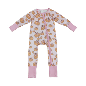 Ropa para niños al por mayor RTS, mameluco de manga larga con cremallera y calabazas de otoño para niñas en temporada de primavera - Product Image 1