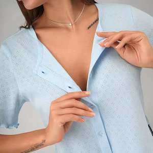 ชุดนอนผ้าฝ้ายสำหรับสุภาพสตรีชุดเสื้อยืดแขนสั้นและกางเกงขาสั้นชุดนอนระบายอากาศได้ขนาด S-XXL - Product Image 1