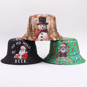 Divertido Sombrero de Pescador con Estampado de Papá Noel y Cerveza, Reversible, para Navidad, Fiestas, Protección Solar, Uso en Exteriores - Product Image 1