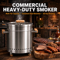 Pemanggang Arang Vertikal Stainless Steel dengan Tutup Termometer Ventilasi Udara untuk Memasak Barbekyu di Teras, Patio, dan Taman