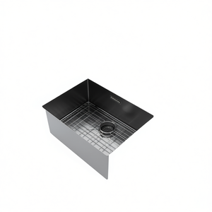 Fregadero de cocina de acero inoxidable con frente de faldón, estilo rústico, de 24 pulgadas, tazón único, acabado negro mate, fácil de limpiar - Product Image 1