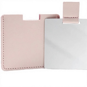 Compact Single Personalized <b>Square</b> Silver Stainless Steel Cosmetic <b>Mirror</b> Unbreakable PU Leather Case Handheld Travel Makeup - Product Image 3