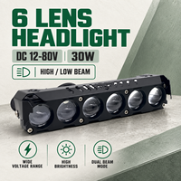 Phare de moto HSSH 30W à 6 lentilles LED, DC 12-80V, faisceau haut et bas, en aluminium, pour remplacement de phare avant de moto