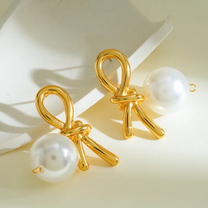 Boucles d'oreilles en perles artificielles à nœuds en acier inoxydable 304 plaqué or 18 carats de haute qualité, accessoires de mode pour femmes - Product Image 1