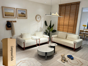 Sofá Moderno Tapizado en Tela Suave <span class=keywords><strong>Blanca</strong></span>, Comprimido y Sellado al Vacío, Modular, Apto para Familias, con Estructura de Metal Rojo, Ahorra Espacio - Product Image 3