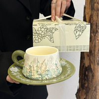 Vente en gros d'usine, tasses et assiettes en céramique iris violettes de haute qualité, ensemble rétro, luxe léger, cadeau d'affaires, tasse à café de haute beauté